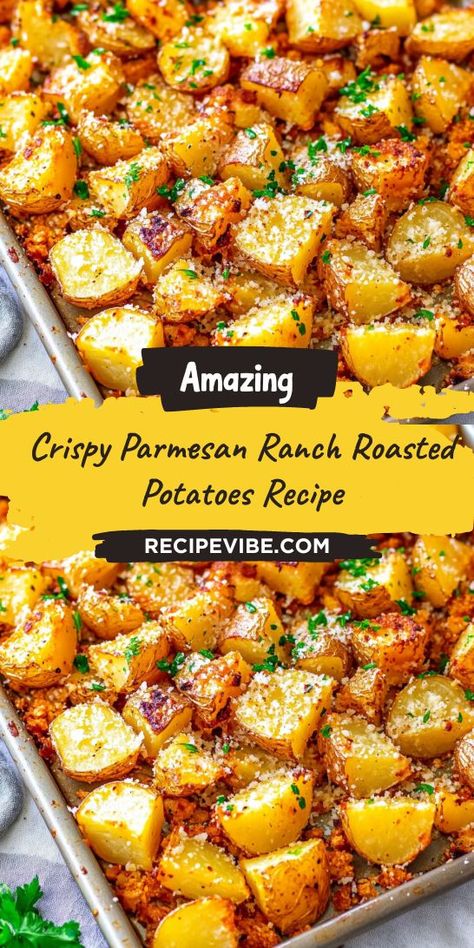 Searching for a standout side dish for your Christmas dinner? Crispy Parmesan Ranch Roasted Potatoes are the ideal complement to any holiday meal, offering both flavor and crunch. Be sure to save this recipe for your festive celebrations and wow your family and friends! Parmesean Potatoes, Ranch Roasted Potatoes, Roasted Ranch Potatoes, Toasted Potatoes, Parmesan Ranch, Crispy Parmesan Potatoes, Parmesan Roasted Potatoes, Ranch Potatoes, Roasted Potato Recipes