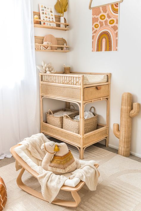 Wicker Changing Table, Boho Baby Changing Table, Baby Room Changing Tables, Cute Changing Table, Rattan Nursery Furniture, Baby Nursery Changing Tables, Nursery Boho Girl, Boho Cribs, Boho Changing Table