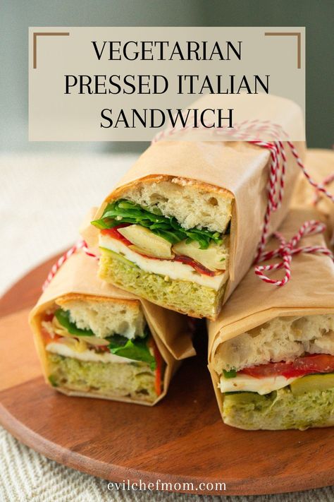 Vegetarian Pressed Italian Sandwich Vegetarian Italian Sandwich, Pressed Italian Sandwich, Pressed Sandwiches, Eggplant Sandwich, Pressed Sandwich, Vegetarian Italian, Italian Sandwich, Ciabatta Bread, Vegetarian Sandwich