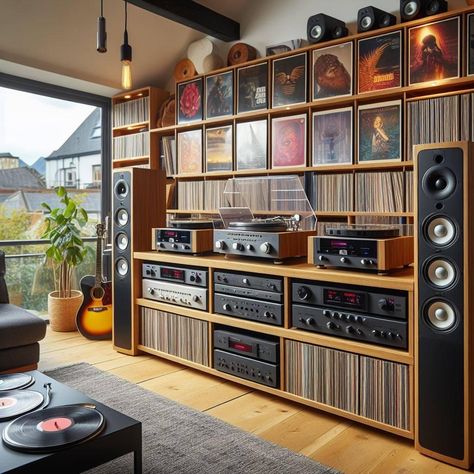 Vinyl Record Room, Vintage Stereo Console, Audiophile Room, Home Music Rooms, Vinyl Room, Stereo Console, Record Room, Dream Interior, Music Studio Room