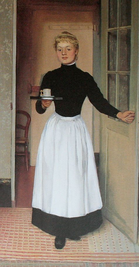 1890s in Western fashion - Wikiwand Servant Clothes, Victorian Maid, Felix Vallotton, 1880s Fashion, 1890s Fashion, Maid Uniform, 19th Century Fashion, Maid Outfit, Maid Dress