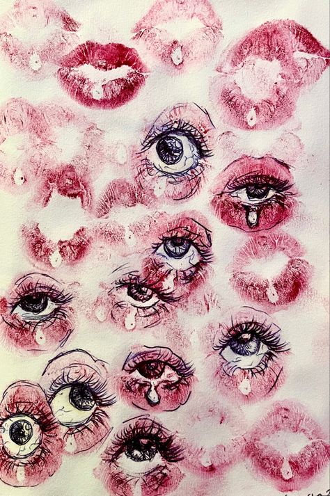 Aesthetic Creative Drawings, Fantastic And Strange Gcse Art, Lips Eyes Drawing, Diy Body Jewelry, Astetic Drawing, Lovecore Art Drawing, Art Ideas Aesthetic, Eyeball Art, Easy Diy Room Decor