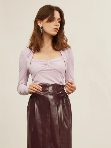 Queen Anne Neckline, Pu Leather Skirt, Pencil Skirt Outfits, Premium Brand, Classy Work Outfits, Women T Shirts, Queen Anne, Skirt Outfits, Work Outfit