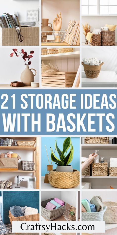 From these kitchen and bathroom to bedroom ideas, you can create storage in your home that is both stylish and functional. Learn how to incorporate baskets into your home decor with these organization ideas. Small Basket Decor Ideas, Floor Basket Decor Ideas, Small Basket Decor, How To Decorate With Baskets, Wicker Basket Decor Ideas, Basket Decor Ideas, Organizing With Baskets, Woven Basket Decor, Decorate With Baskets