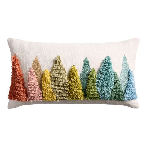 A rainbow of tufted conifer trees spans this cushy lumbar pillow with a solid-white canvas background. With its plush softness, cream dobby weave and oversized silhouette, this cheerful decor accent will spruce up your space. Throw Pillow Covers Diy, Navage Patch, Throw Pillow Diy, Diy Throw Pillows, Patch Ideas, Diy Pillow Covers, Christmas Tree Pillow, Pillow Tutorial, Diy Yarn Crafts