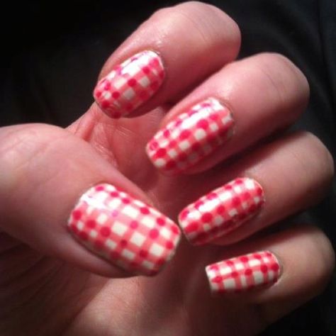 Red And White Checkered Nails, Red Gingham Nails, Gingham Nails, Fingernail Ideas, Checkered Nails, Coquette Nails, Nails Orange, Nails Pastel, Cowboy Birthday Party