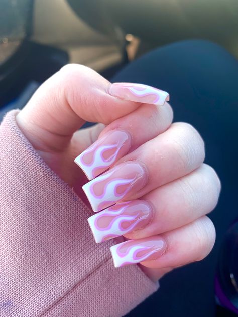 Acrylic Nail Design Flame French Nails, Flame Nails, 2024 Prom, Pink Acrylic, Pink Acrylics, Pink Acrylic Nails, White Nails, Spring Nails, Acrylic Nails