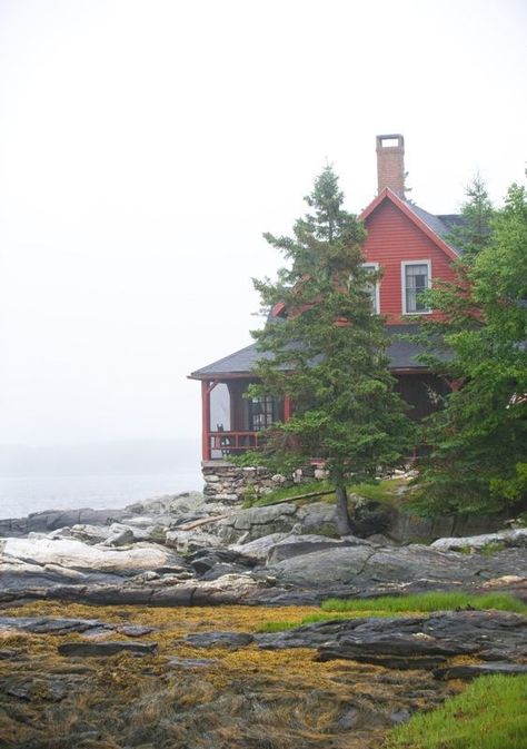 Cerulean Sea, Cottage By The Sea, House By The Sea, Rocky Shore, Red House, Cabins And Cottages, Beach Cottages, Coastal Living, My New Room