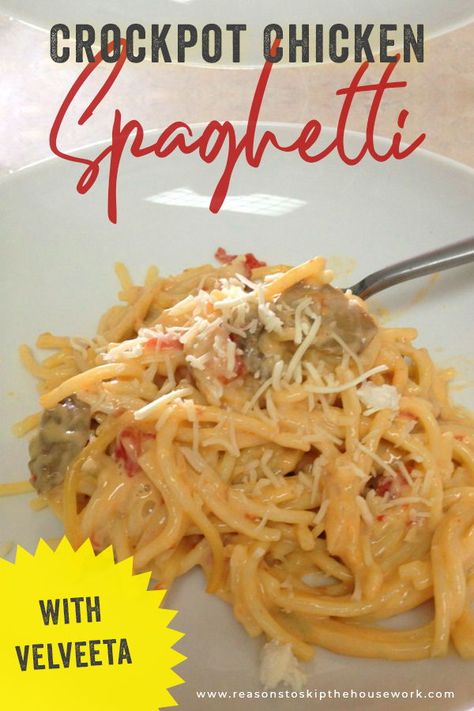 Crockpot Chicken Spaghetti With Velveeta, Chicken Spaghetti With Velveeta, Chicken Spaghetti Velveeta, Chicken Spaghetti Recipe Crockpot, Crockpot Cheesy Chicken, Crockpot Chicken Spaghetti, Crockpot Spaghetti, Simple Crockpot, Cheesy Chicken Spaghetti