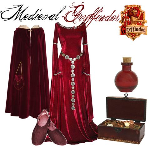 Medieval Gryffindor by sad-samantha on Polyvore featuring Vie Active Red Medieval Dress, Gryffindor Outfits, Maquillage Harry Potter, Hogwarts Fashion, Gryffindor Outfit, Ravenclaw Outfit, Moda Medieval, Stile Harry Potter, Hogwarts Outfits