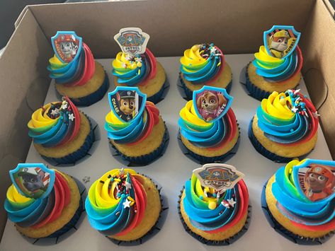 Paw Patrol Party Cupcakes, Mighty Pups Cupcakes, Paw Patrol Cupcakes Ideas, Paw Patrol Birthday Cupcakes, Paw Patrol Cupcake Cake, Cupcakes Paw Patrol, Paw Patrol Birthday Party Cake, Thomas Birthday Cakes, Carnival Cupcakes