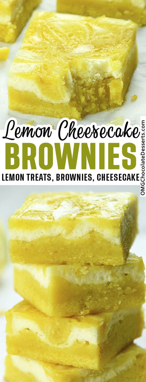 Lemon Cheesecake Brownies are true lemon cheesecake goodness. They’re seriously delicious, And if you love lemon, then these are definitely for you. #lemon #cheesecake #brownies Lemon And White Chocolate, True Lemon, Lemon Treats, Lemon Brownies, Lemon Dessert Recipes, Lemon Flavor, Cheesecake Brownies, Lemon Cheesecake, Lemon Desserts