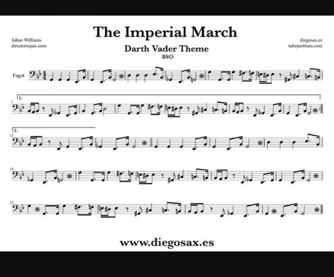 Imperial March for any bass clef instrument Songs In Bass Clef, Bass Clef Music, Sheet Music Bass Clef, Star Wars Sheet Music, Bass Clef Sheet Music, Orchestra Humor, Bassoon Music, Tuba Music, Star Wars Music