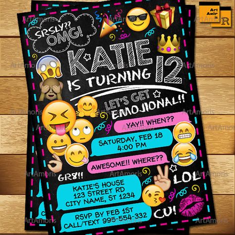 Emoji Invitation Emoji Birthday Invitations Teen Birthday Emoji Invitations, Emoji Birthday Invitations, Teen Birthday Invitations, Slumber Party Invitations, Sleepover Invitations, Emoji Cake, Emoji Birthday Party, Birthday Cakes For Teens, Emoji Party