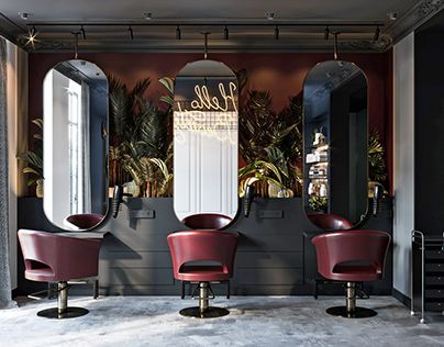 Salon Decor Ideas, Barbershop Design Interior, Salon Suite Decor, Hair Salon Interior Design, Retro Rooms, Salon Design Ideas, Salon Mirrors, Beauty Salon Furniture, Hair Salon Design