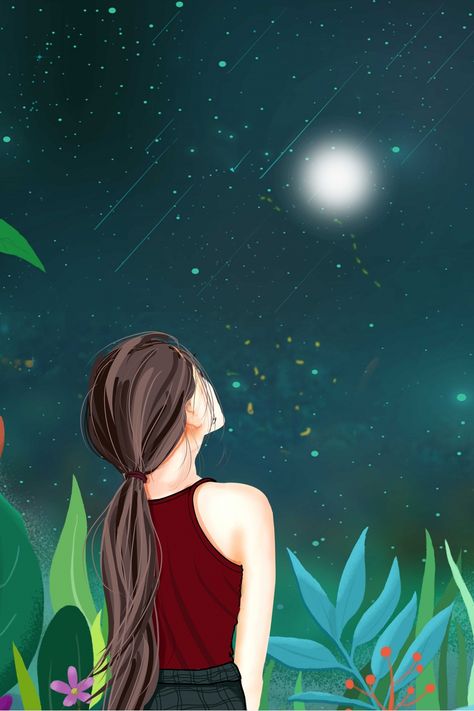 Cartoon Hand Drawn Fresh Forest Department Good Night Poster Background Good Night Anime, Cartoon Art Wallpaper, Anime Illustration Art, A Girl Painting, Canvas Painting Patterns, Night Cartoon, Fresh Wallpaper, Night Girl, Animation Wallpaper