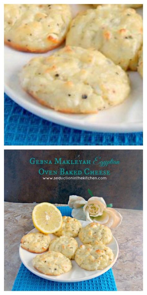 Gebna Makleyah Egyptian Oven Baked Cheese an easy, tasty little snack you will enjoy. The combo of lemon and feta is baked to perfection Oven Baked Cheese, Cultural Foods, Baked Appetizers, Chicory Recipe, Middle Eastern Dishes, Foreign Food, Egyptian Food, Delicious Magazine, Baked Cheese