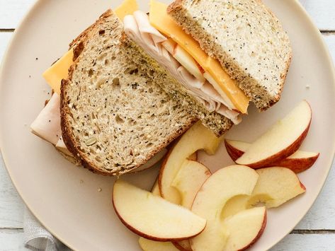 Turkey, Apple, and Cheddar Sandwich Recipe | SELF Apple And Cheddar, Cheddar Sandwich, Turkey Apple, Turkey Sandwich, Cold Sandwiches, Lunch Hour, Healthy Sandwiches, Club Sandwich, Turkey Sandwiches