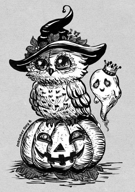 Magic Owl and Her Friend - Inktober 2017 Day 6 Witch Drawing, Bad Drawings, Halloween Owl, Owl Hat, Owls Drawing, Pumpkin Ideas, Owl Tattoo, Drawing Projects, Vinyl Shirts