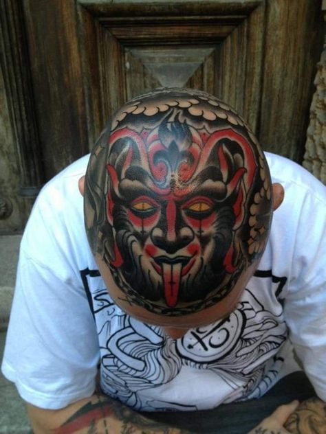 Head Tattoo Men, Neck Tats, Rose Chest Tattoo, Scalp Tattoo, Small Star Tattoos, Tattoo Guide, Black Devil, Free Tattoo Designs, Devil Tattoo