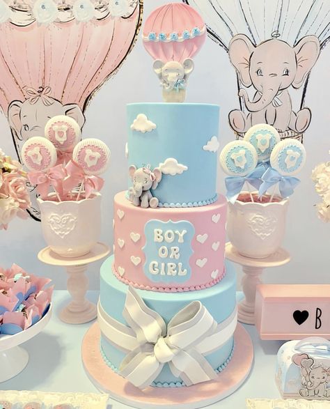 Elephant Gender Reveal Cake, Cute Baby Shower Themes, Baby Shower Gender Reveal Cake, Baby Reveal Cakes, Gender Reveal Baby Shower Themes, Baby Gender Reveal Party Decorations, Pregnancy Gender Reveal, Gender Reveal Party Theme, Idee Babyshower