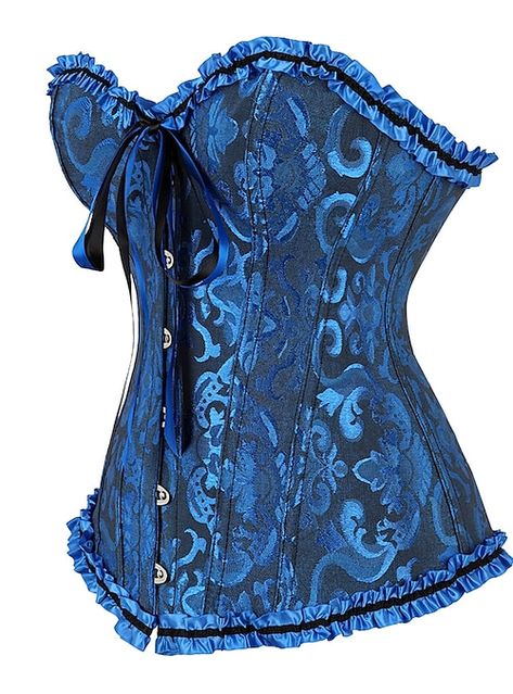 Medieval Corset, Corset Steampunk, Floral Bustier, Waist Corset, Blue Corset, Frill Tops, Vintage Corset, Overbust Corset, Strapless Corset