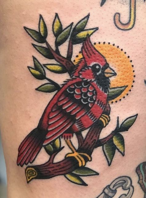 Small Cardinal Tattoo, Legacy Tattoo, Sailor Jerry Tattoo, Jerry Tattoo, Americana Tattoo, Cardinal Tattoos, Traditional Tattoo Inspiration, Traditional Tattoo Ideas, Upper Back Tattoos