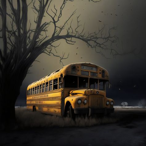 Scary School, Darkest Minds, Retro Bus, Scary Backgrounds, Seni Arab, Bus Graveyard, Yellow School Bus, Bus Games, Halloween Parade