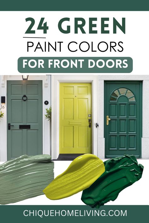 Green Front Door Colors With Red Brick, Green Inside Door, Green Door Yellow House, Green On Green House Exterior, Pea Green Front Door, Chartruese Front Door, Jade Green Front Door, Front Door Ideas Green, Sage Green Composite Front Door