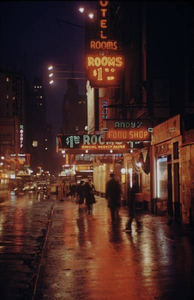 Old Color Photos of New York City at Night In The Rain, The Rain, At Night, Times Square, York City, New York City, Walking, Neon Signs, Neon