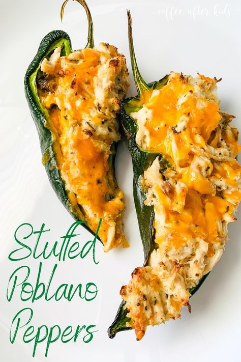 Chicken And Cheese Stuffed Poblano Peppers, Chicken And Cheese Stuffed Peppers, Chicken And Cheese Stuffed Poblano, Stuffed Pablo Peppers With Chicken, Smoked Poblano Pepper Recipes, Pablona Peppers, Chicken Poblano Recipes, Chicken And Poblano Recipes, Cheese Stuffed Poblano Peppers