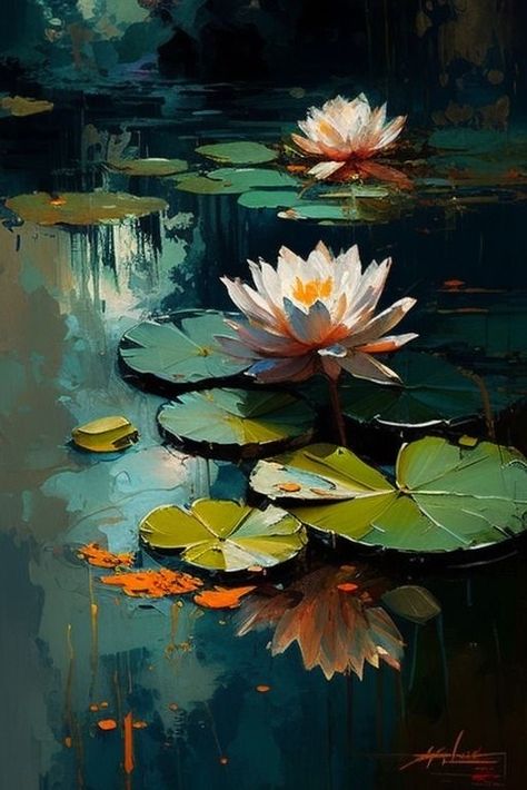 Hallway Painting, Gauche Painting, Sculpture Art Projects, Koi Ponds, Lilly Flower, Nature Artists, Water Lilly, Koi Pond, Green Nature