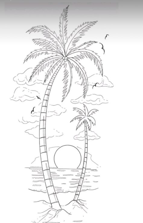 Beach Flowers Drawing, Beach Drawing Sketches, Hawaiian Flower Drawing, Trees Drawing, Ocean Flowers, Palm Tree Drawing, Beach Drawing, Beach Flowers, Hawaiian Flowers