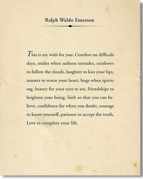 Amazon.com: Ralph Waldo Emerson Quote - Wall Art Decor Print - 16x20-inch unframed canvas - Great gift for book and literary fans: Posters & Prints Ralph Waldo Emerson Quotes, Emerson Quotes, Wall Art Decor Prints, My Wish For You, Ralph Waldo Emerson, Philosophy Quotes, Quote Wall, Wall Art Quotes, Posters Prints