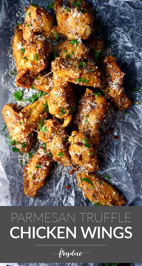 Truffle Chicken Wings, Truffle Chicken Recipe, Gourmet Wings, Truffle Chicken, Wing Flavors, Flying Chicken, Parmesan Wing Sauce, Sunday Chicken, Black Truffle Oil