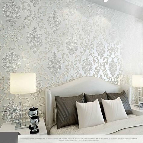 Best 10m Many Colors Luxury Embossed Textured Wallpaper Non Woven Decal Wall Paper Rolls For Living Room Bedroom Decoration 2nwwr Sj Under $17.16 | Dhgate.Com Elegant Wallpaper For Bedroom, Wallpaper Behind Bed, Damask Wallpaper Living Room, Damask Wallpaper Bedroom, Wallpaper Walls Bedroom, Bedroom Wall Designs, Bed Design Modern, Bedroom Wallpaper, Wallpaper Accent Wall