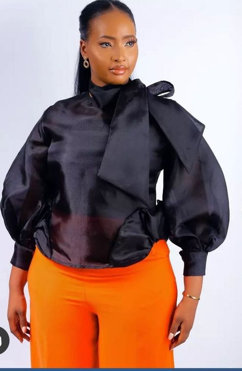 Organza Tops Blouses In Nigeria, Chiffon Top Styles In Nigeria, Organza Tops Blouses, Chiffon Tops For Women Trendy, Organza Top Styles, Organza Tops, 2piece Outfits, Chic Dress Classy, African Print Dress Designs