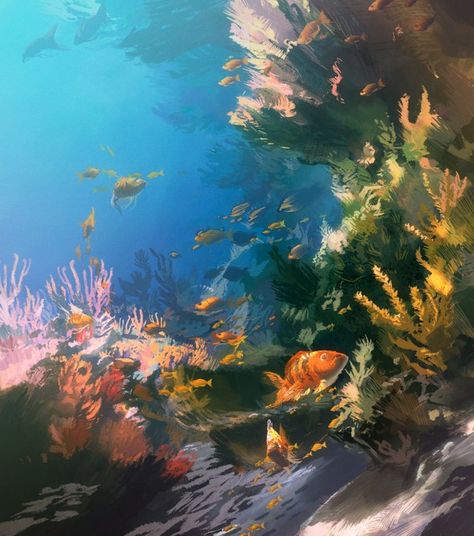 Digital Paintings by Tuomas Korpi Marine Life Painting, Aquarium Drawing, Garage Mural, Hawaii Painting, Mermaid Background, Sea Drawing, Underwater Images, Underwater Painting, Book Cover Design Inspiration