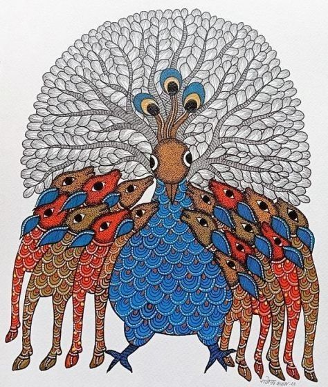 Gond Art Peacock, Tribes In India, Gond Art, Art Peacock, Gond Painting, Information Art, Kerala Mural Painting, Madhubani Art, Oil Pastel Drawings