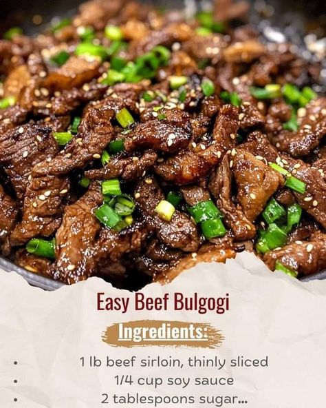 Crockpot Recipes | 🍖🔥 This Easy Beef Bulgogi brings the flavors of Korean BBQ to your table in no time | Facebook Easy Beef Bulgogi, Korean Bulgogi, Dinner Ingredients, Bulgogi Recipe, Food Chinese, Grandma's Recipes, Bulgogi Beef, Tasty Dinner, Korean Beef