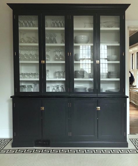 Is A Black And White Kitchen The Answer To A Mid-Century Mess? Kitchen China Cabinet, Mid Century Desk Makeover, Black China Cabinet, White China Cabinets, Room Decor Black And White, Country Bedroom Furniture, Built In China Cabinet, Trendy Room Decor, White Cupboards