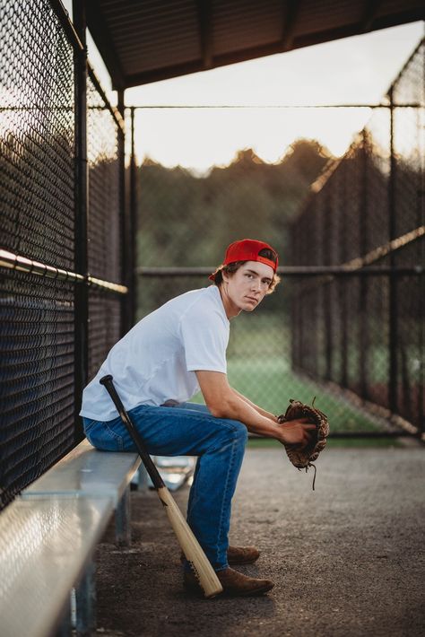 Dugout Pictures Photo Ideas, Dugout Photoshoot, Senior Photo Baseball, Unique Senior Pictures Softball, Guy Senior Photos Baseball, Male Senior Pictures Poses Baseball, Individual Sports Pictures, Senior Picture Ideas For Guys Baseball Pitcher, Baseball Player Senior Pictures