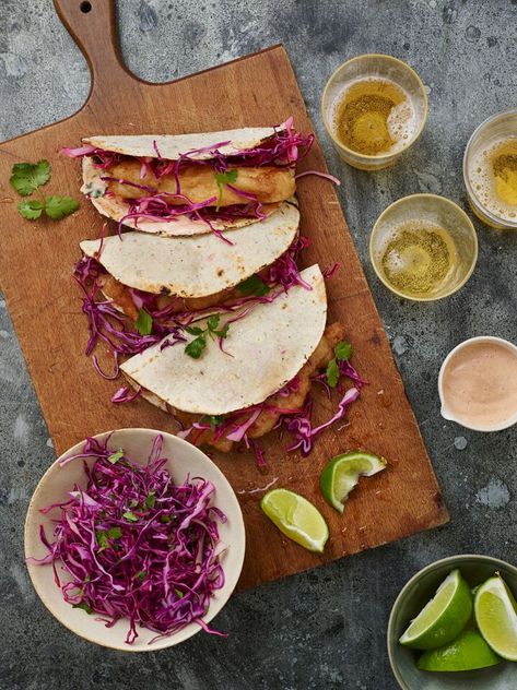 Baja Fish Tacos Grilled Chicken Fajitas, Baja Fish Tacos, Once Upon A Chef, Chipotle Sauce, Cabbage Slaw, Tacos Beef, Fish Tacos, A Chef, Salmon Recipes