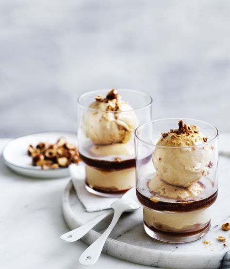 Espresso Martini affogato with candied hazelnuts Hazelnut Recipes, Oven Tray, Hazelnut Spread, Köstliche Desserts, Desserts To Make, Quick Desserts, Espresso Martini, Frozen Desserts, Frozen Treats