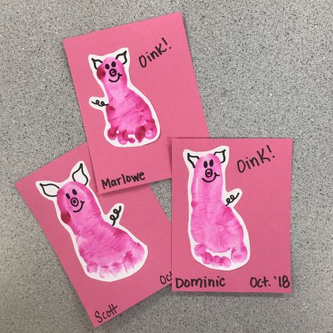 Footprint pig #infantcrafts Footprint Pig Craft, Pig Art Projects For Preschool, Farm Animals Infant Art, Farm Animal Footprints, Pig Footprint Art, Infant Animal Crafts, Footprint Farm Animals, Infant Farm Crafts, Fair Art For Toddlers