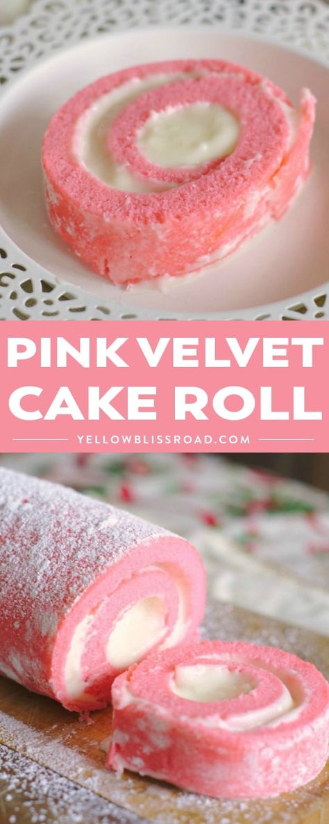 Light Cream Cheese Frosting, Pink Velvet Cake, Pink Velvet Cakes, Baby Bump Cakes, Sponge Cake Filling, Cake Roll Recipes, Valentine Cake, Pink Foods, Roll Cake