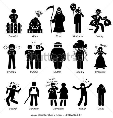 Negative Personalities Character Traits. Stick Figures Man Icons. Starting with the Alphabet G. Negative Character Traits, Negative Personality Traits, Alphabet G, Body Gestures, Horrible People, Character Traits, Character Trait, Stick Figure, Game Inspiration