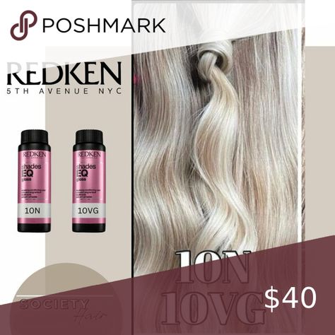 REDKEN Shades EQ Gloss Demi-Permanent Blonde Hair Toner. 10VG + 10N Blonde Hair Toner, Toner For Blonde Hair, Highlighted Hair, Demi Permanent, Inside Shop, Redken Shades, Hair Toner, Redken Shades Eq, Tone Hair