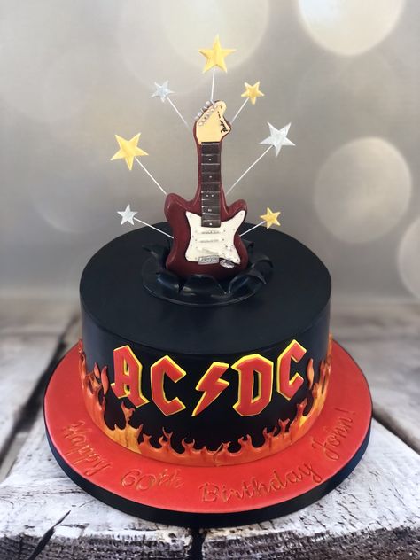 Rock Themed Cake, Ac/dc Cake, Acdc Birthday Party, Acdc Birthday Cake, Acdc Party, Rock And Roll Birthday Cake, Rock Star Cakes, Guitar Cakes, Dc Cake