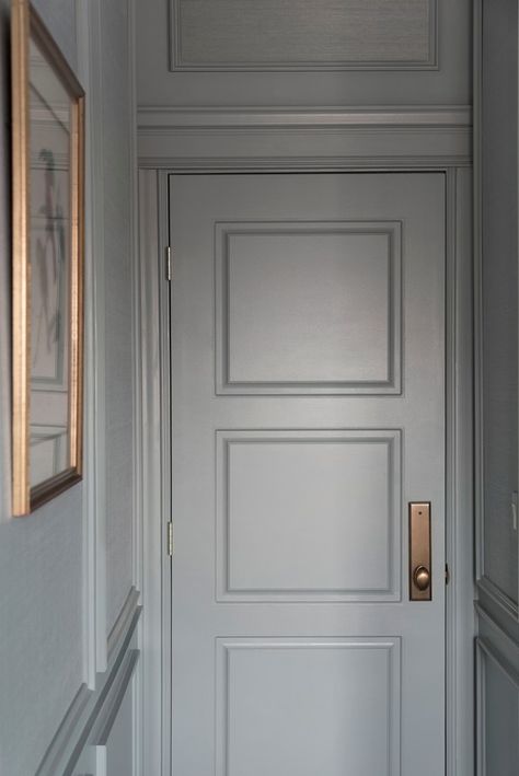 Early Frost Benjamin Moore, Benjamin Moore Blues For Bedroom, Wales Grey Benjamin Moore, Guest Bedroom With Wallpaper, Monochromatic Bedroom Paint, Bedroom Picture Molding, Dusty Blue Bedroom Walls, Gibraltar Cliffs Benjamin Moore, Picture Molding Bedroom